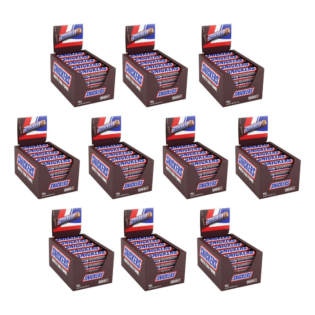 10 Caixas De Chocolate Snickers 20 Unidades De 45g 900g - Mars | Shopee ...