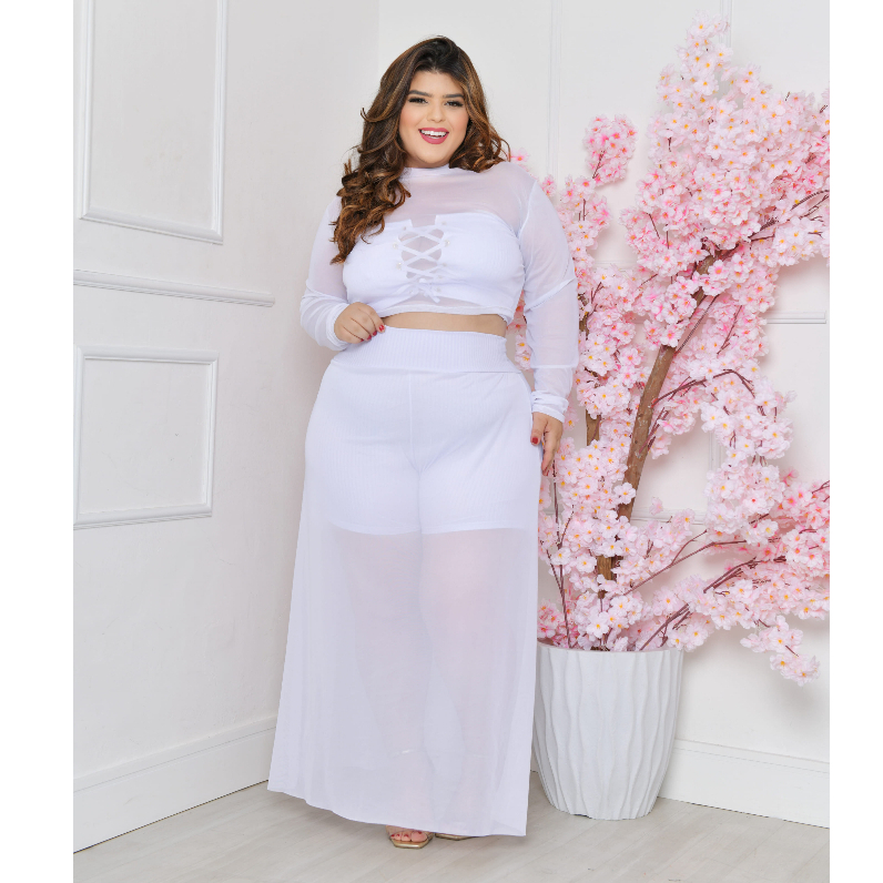 Vestido Plus Size Mide Canelado Pink - Oia Moda Plus Size