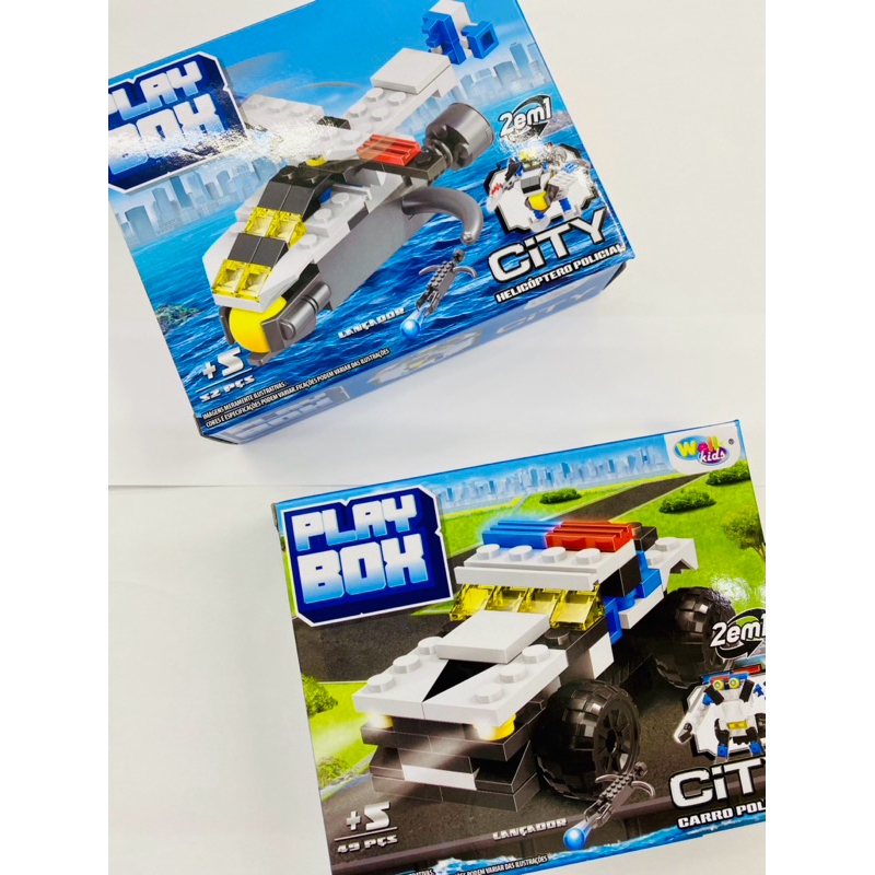 bloco de montar Lego de policial, carro de polícia helicóptero da policia 49 pecas