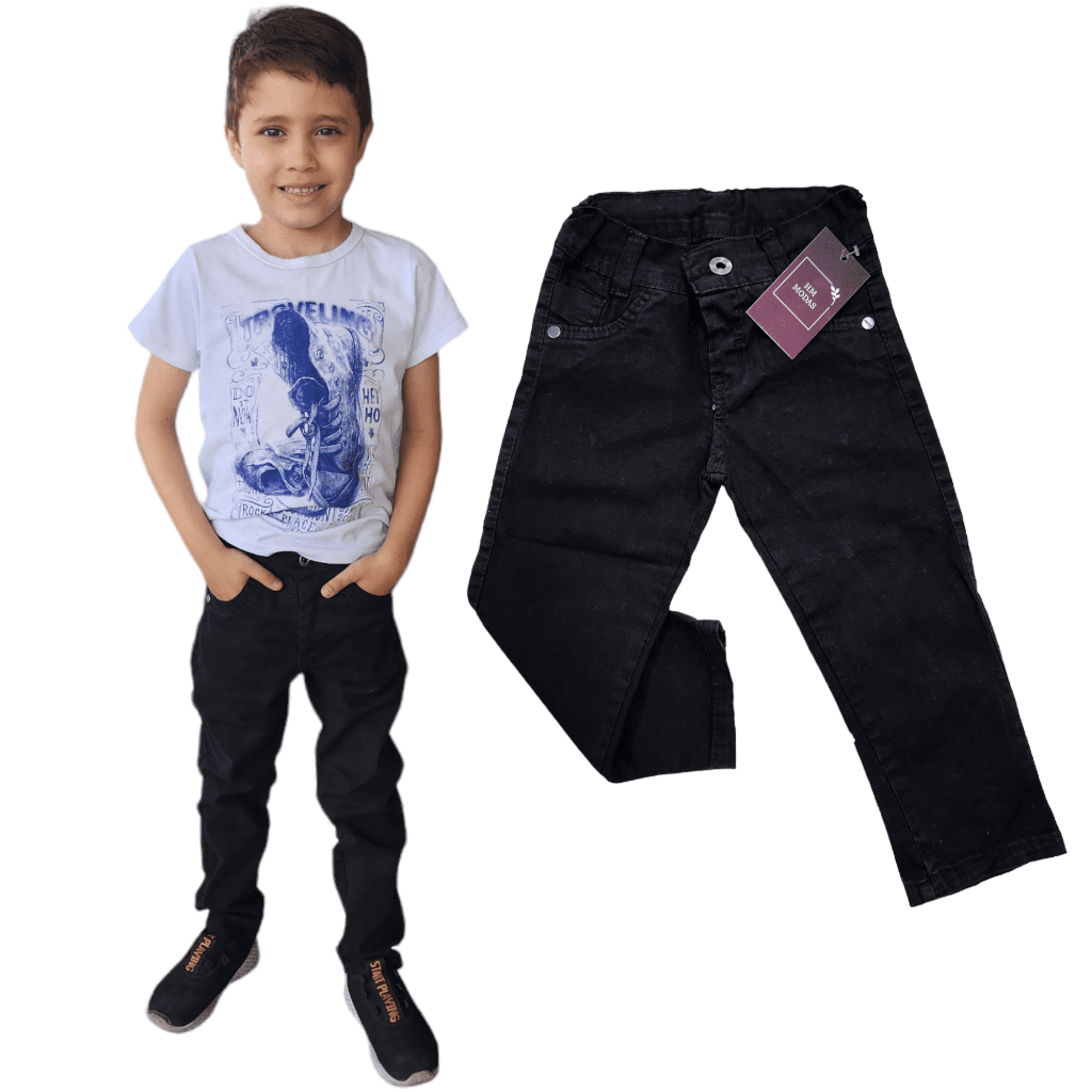 Calça Jeans Infantil Preta Premium Sarja Elastano Menino ao 10