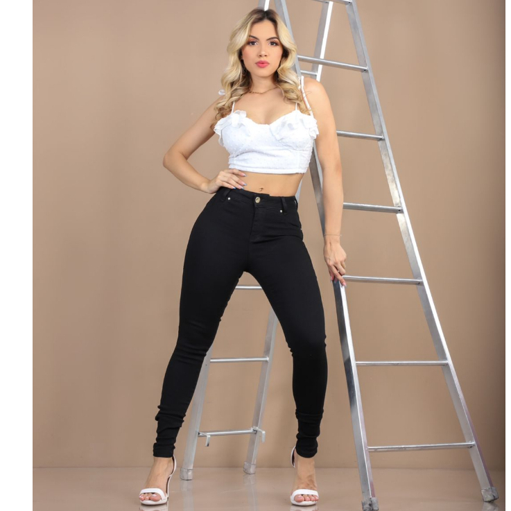 Calça Jeans Skinny Preta Cintura Alta Levanta Bumbum Moda Feminina