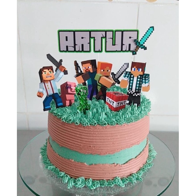 Resultado de imagem para bolo decorado com chantilly retangular  Bolo  minecraft, Bolo aniversario infantil, Festa de aniversário minecraft