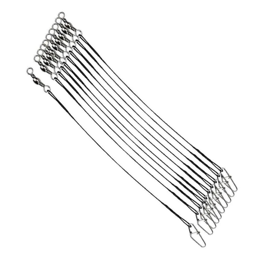 Empate de aço Flexível Leader com Girador e Snap (10 unidades) - Marine Sports (as são medidas aproximadas, podem variar de um lote para outro)