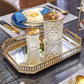 Bandeja de Decoração Espelhada com Detalhe Dourado
