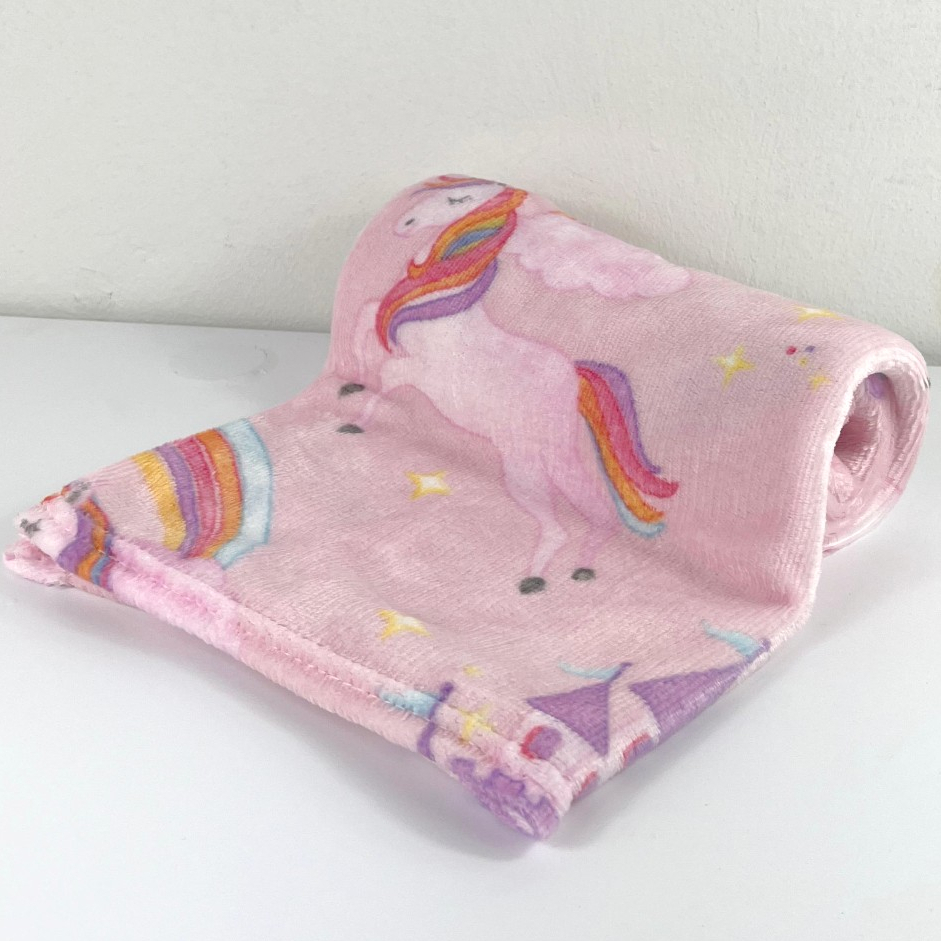 Manta Soft Unicornio Rosa Bebe 1,10 x 1,00m Cobertor de Berço Estampado Mantinha Menina