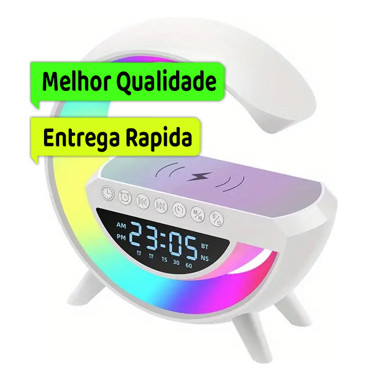 BRASMIDIA - Caixa De Som Led Luminária Bluetooth Alto-Falante Carregador Sem Fio Lâmpada De Mesa RGB Alarme Relógio
