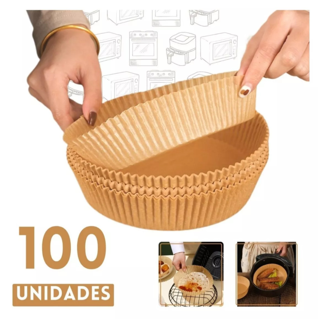 Kit 50 Unidades Forma Forro Para Air Fryer Descartáveis Papel Vegetal  Pacote Antiaderente Fritadeira Forro Proteção