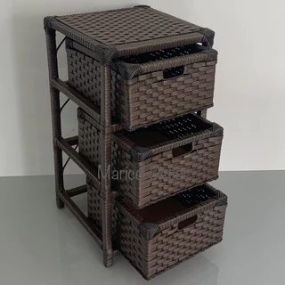 Gaveteiro 3 Gavetas 60x30x30cm Fibra Sintética Junco Vime Organizador e Decoração