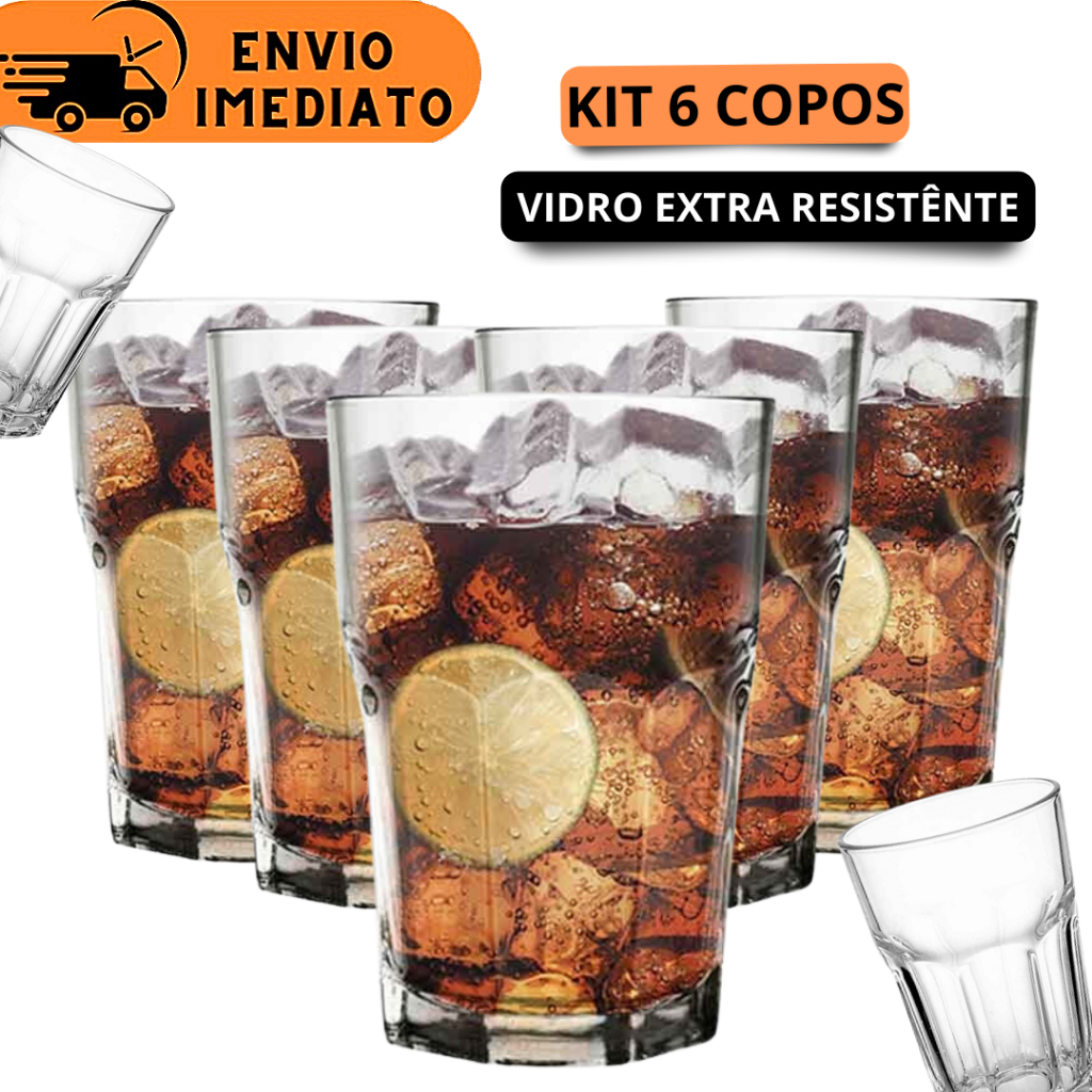 Kit Jogo 12 Copos Vidro Grosso Suco Agua Refrigerante 400ml