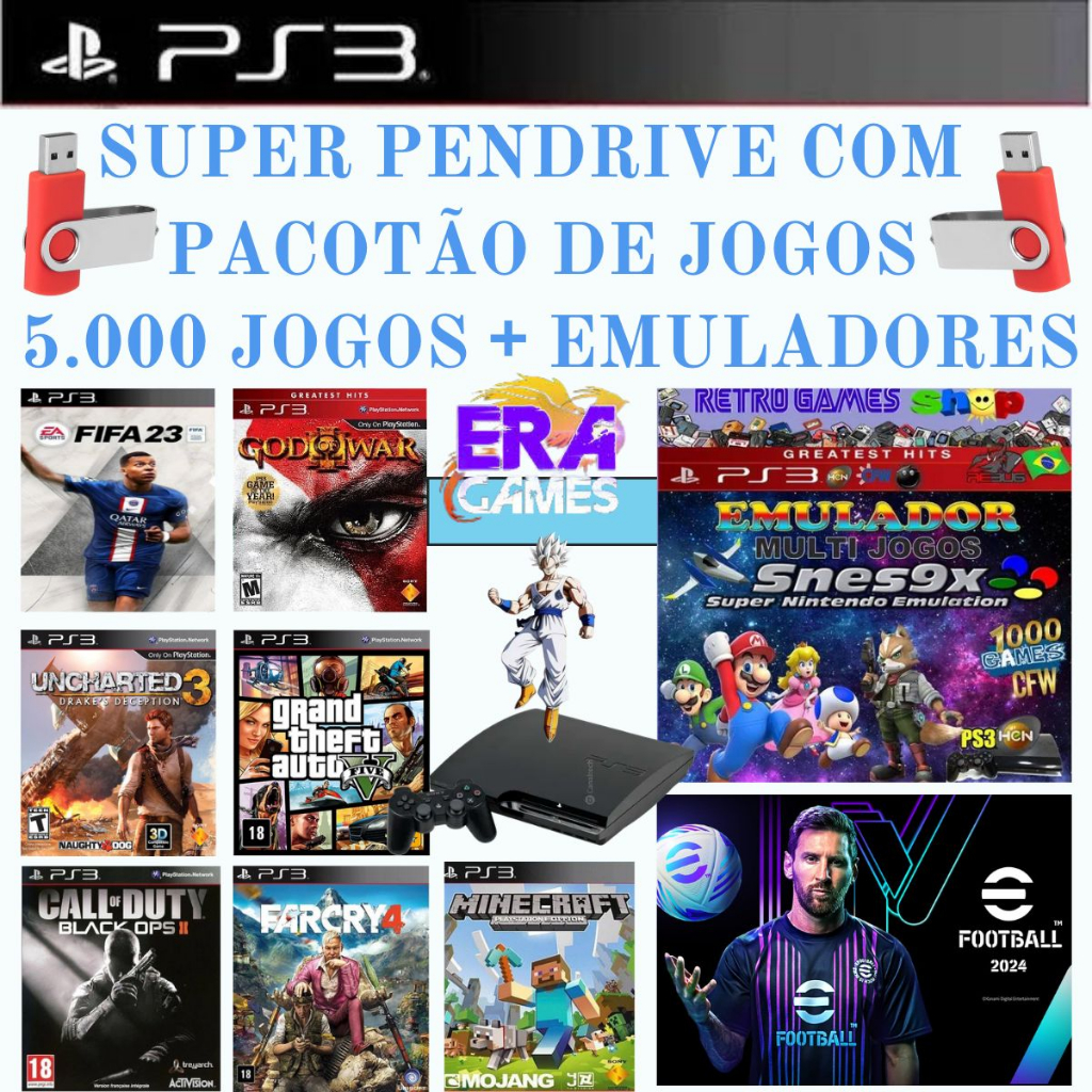 SUPER PENDRIVE COM MAIS DE 5 MIL JOGOS DE PS3 + EMULADORES
