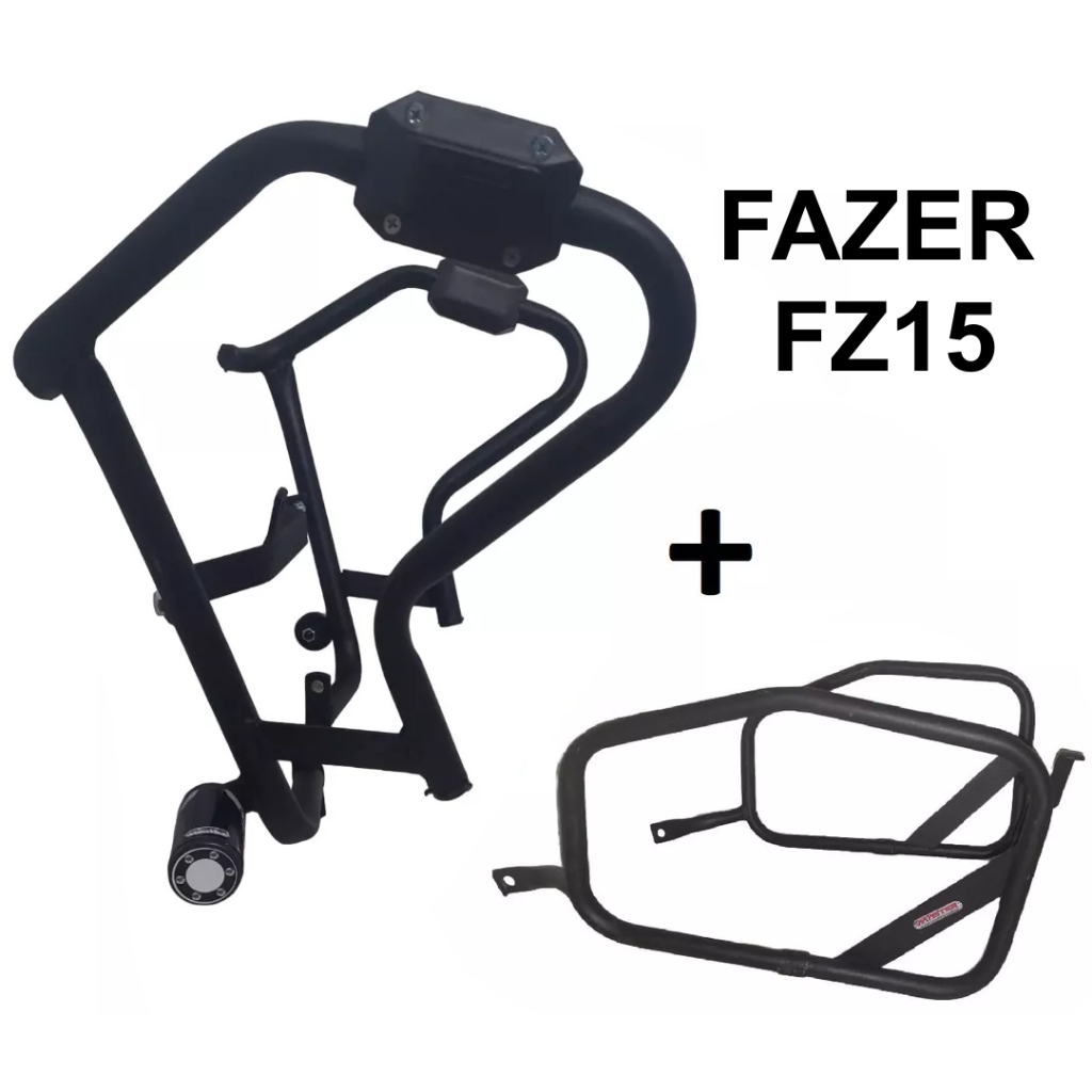 Kit Para FAZER FZ15 ABS 150 de 2023 a 2024 Protetor Carenagem Tanque Motor Mata Cachorro Slider Preto + Afastador Alforge Traseiro