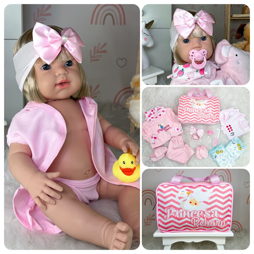 Boneca Bebê Reborn 100% Silicone 23 Itens + Bolsa Maternidade