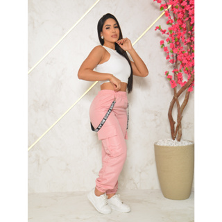 Calça Cargo Jogger Feminina TACTEL com suspensório e bolsos