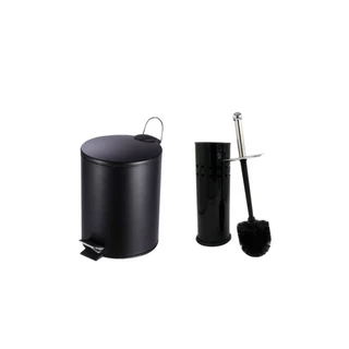 Kit Lixeira preta de 3 ou 5 Litros e Escova Sanitária Banheiro Luxo Preto fosco