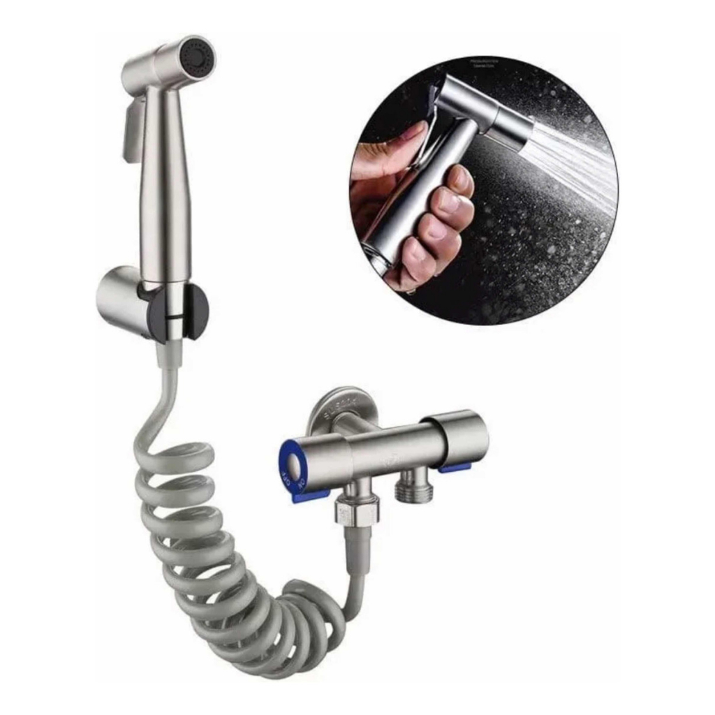 Kit Ducha Higiênica Saída Dupla De Água Aço Inox Super Prático