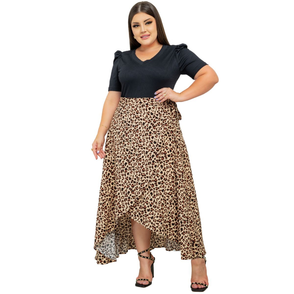 Saia Envelope Curve Feminina Plus Size Longa de Amarrar Saida Praia ...