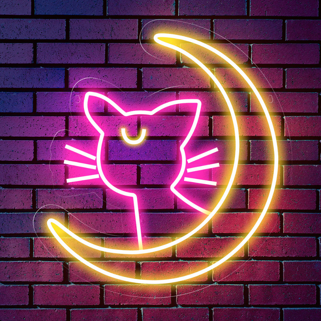 Painel Neon Led Gato Lua Luna Anime Decoração Sailor moon luminaria
