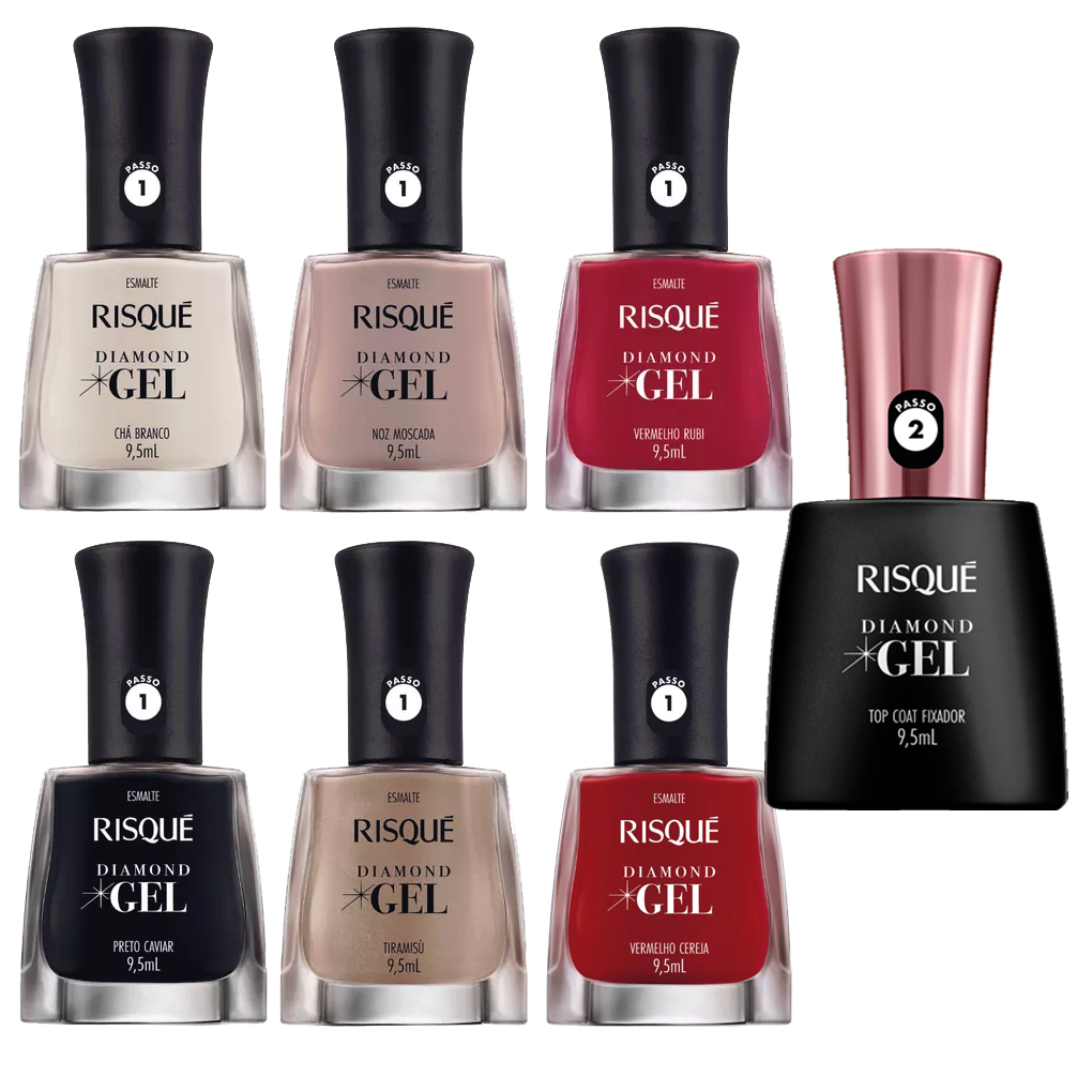 Kit Esmalte Diamond Gel Risque 6 Cores + Top Coat Fixador | Shopee Brasil