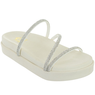 Sandália Feminina Birken Papete Tiras Brilho Strass Flat