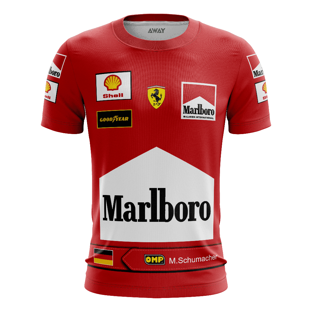 Camisa camiseta Michael Shumacher Ferrari corrida formula 1 Retro F1 Adulto e Infantil