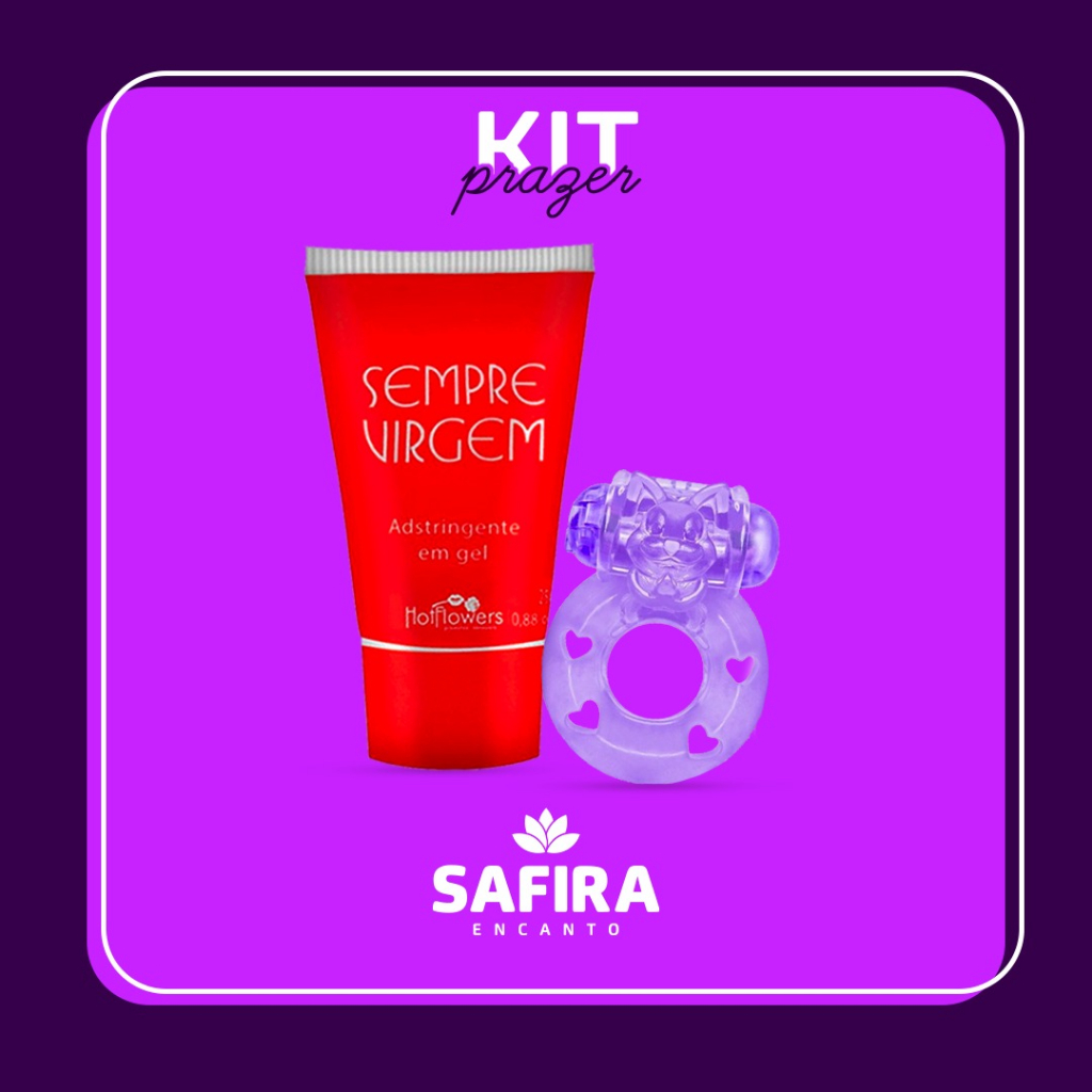 Kit Sexy Shop Lubrificante Adstringente Sempre Virgem 25g + Anel Peniano  Masculino Com Vibrador