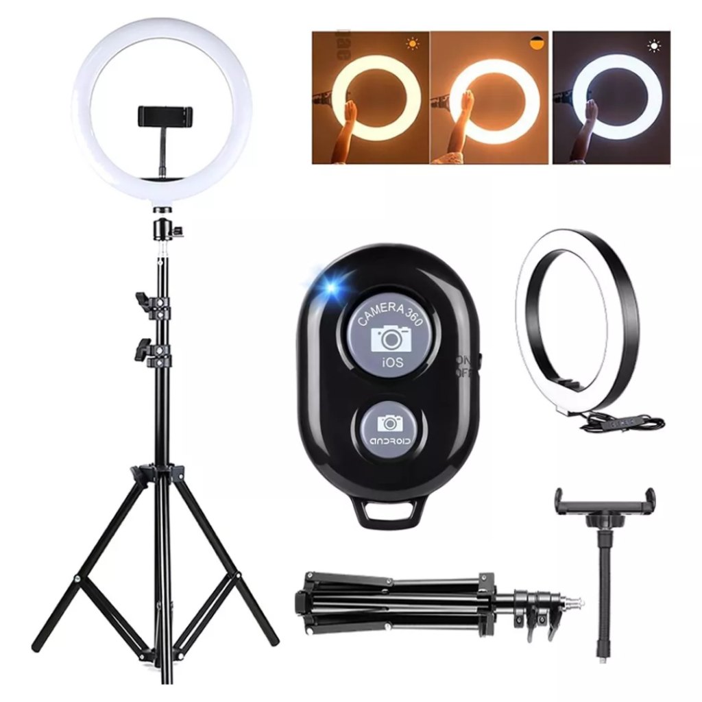 KIT COMPLETO RING LIGHT ILUMINADOR LUZ DE LED / SELF 26CM / 10 POLEGADAS COL TRIPE 2M IDEAL PARA FOTO / VÍDEO