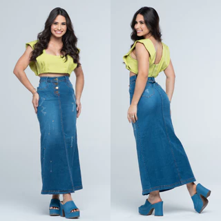 Saia Jeans Longa de Brilho 7Pallas