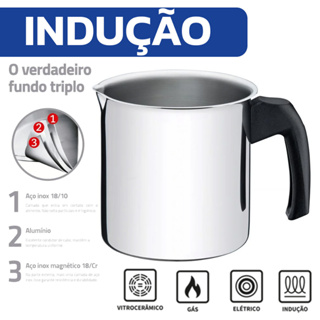 Fervedor Indução Allegra em Aço inox e Cabo de Baquelite 12 cm 1,4 L Tramontina