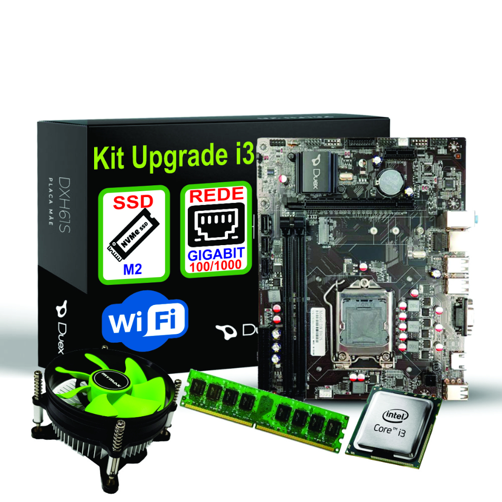 Kit UPGRADE i3 3,1ghz INTEL Placa Mãe H61 1155 Memória 4GB ou 8GB ou 16GB DDR3 + cooler + Wifi Tudo Novo