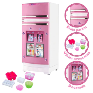Geladeira Magica De Brinquedo Infantil Com Acessórios Para Crianças Rosa