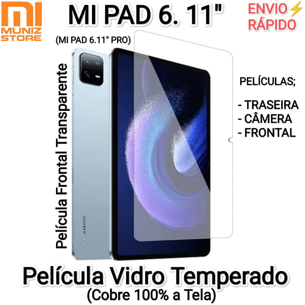 Protetores de Tela,Películas Mi pad 6.1''/Mi Pad 6.11'' Pro Película Vidro Comum, Penicula Traseira Transparente, Pelicola da Câmera