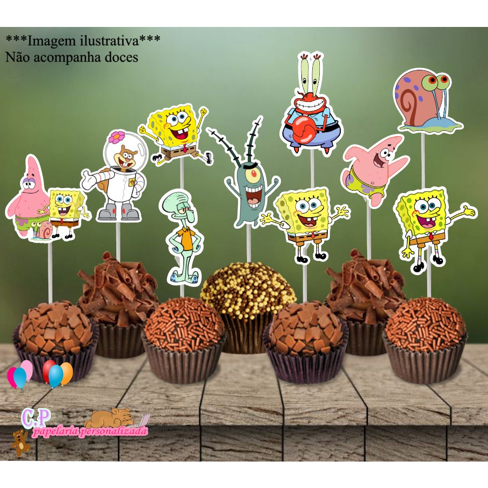 50 Tags Toppers P/ Docinho Doces Bob Esponja