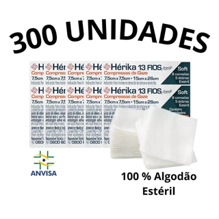 Compressa Gaze Hidrófila Estéril Cirúrgica Para Curativo Feridas 13 Fios 7,5cm x 7,5cm Com 300un - 30pct Hérika