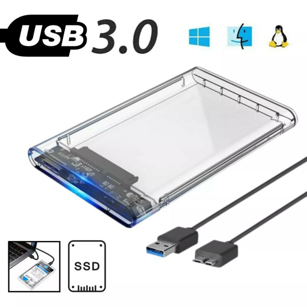 Case Para Hd Externo Transparente Notebook Sata 2.5 Usb 3.0