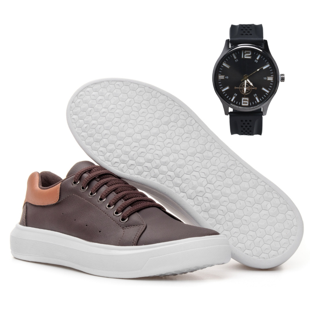 Sapatenis Casual Oversize Sport Relogio Ponteiro Preto Leve e Confortável Sneaker Sola Alta Flexível