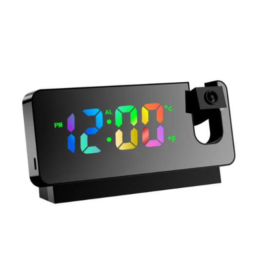 S282 Fonte Colorida Mudo Relógio Digital Eletrônico Espelho Despertador de Projeção