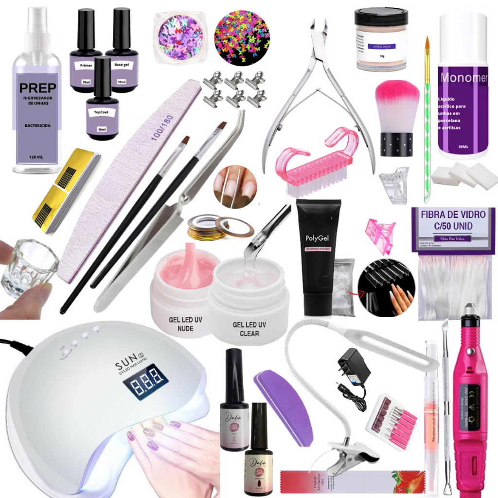 Kit Unhas Em Gel Iniciante Completo Faz 4 Procedimentos Alongamento Em ...