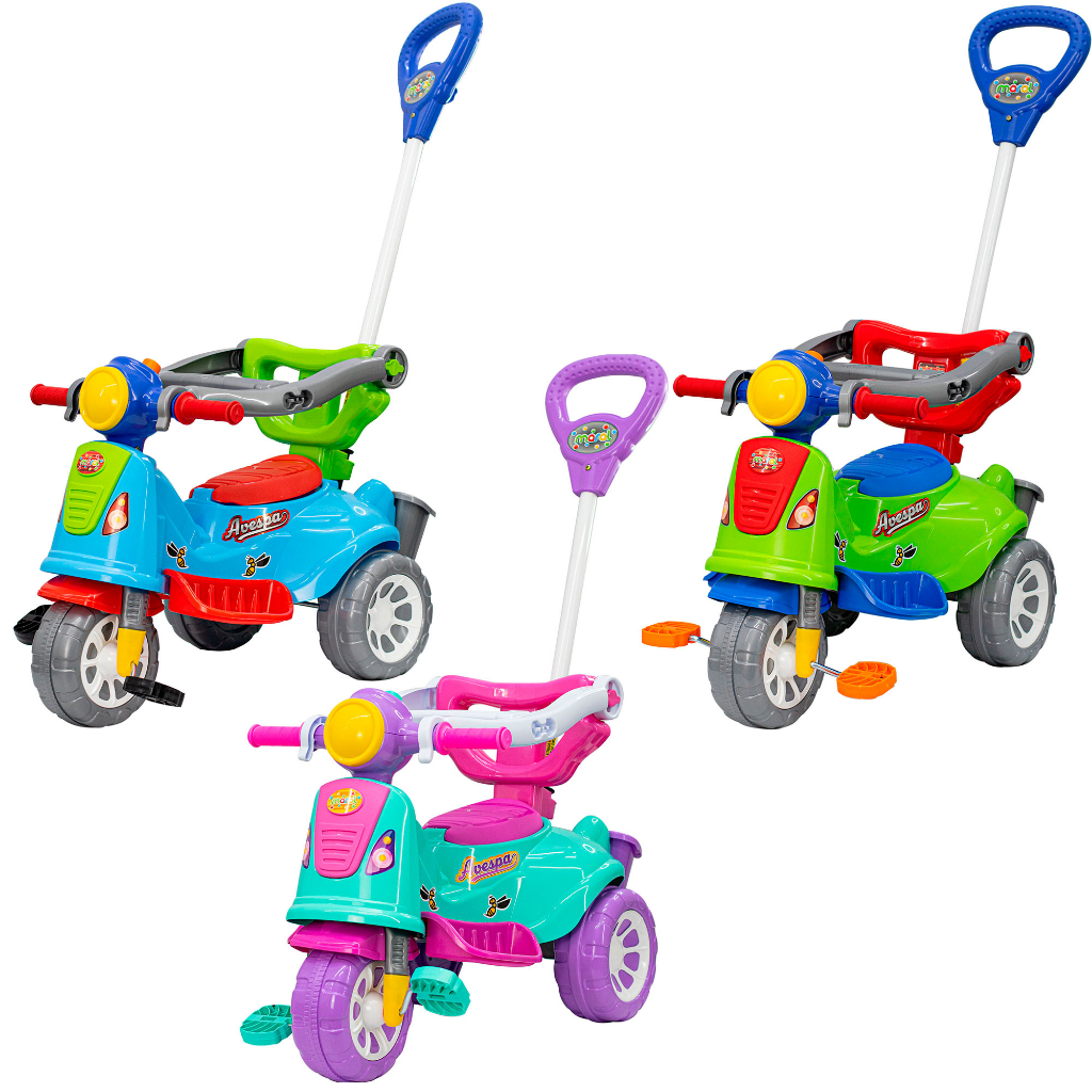 Triciclo Infantil Retrô Avespa Com Empurrador Colorido
