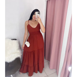 vestidos longos de alcinha com lastex na cintura