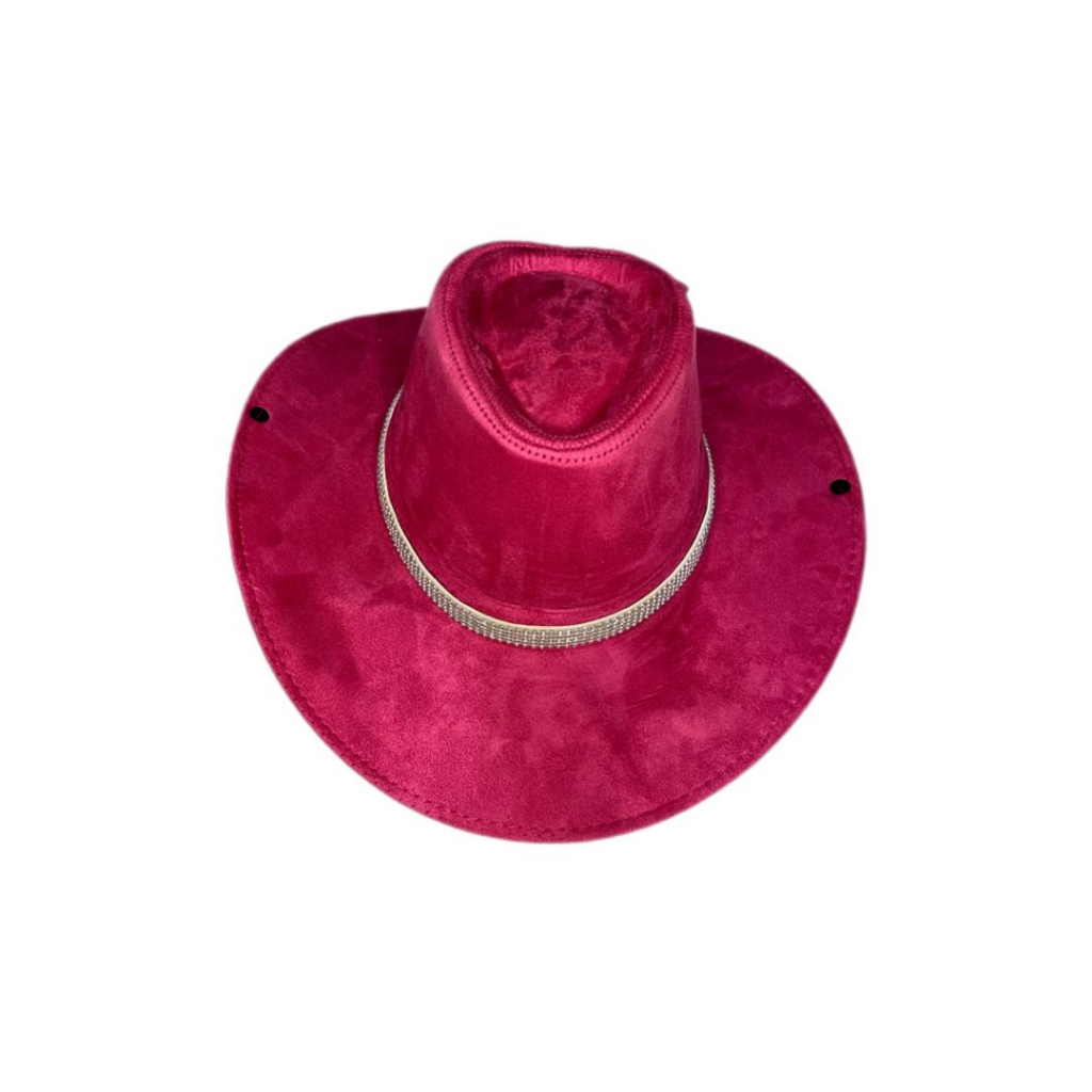 Chapéu Boiadeira Rosa Country Com Faixa Brilhosa Rodeio Feminina Cowboy