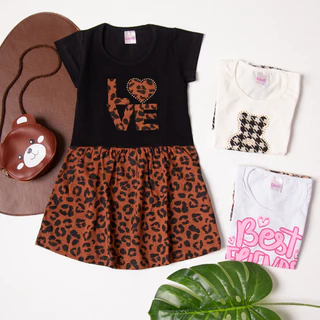 Kit 3 Vestidos Menina Infantil Feminino Cotton Tamanho 1 ao 10