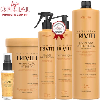 Kit Trivitt Cauterização 300ml, Fluido para escova 300ml, Hidratação intensiva 1kg, Reparador de pontas 30ml e Shampoo pós-química para uso frequente 1 Litro