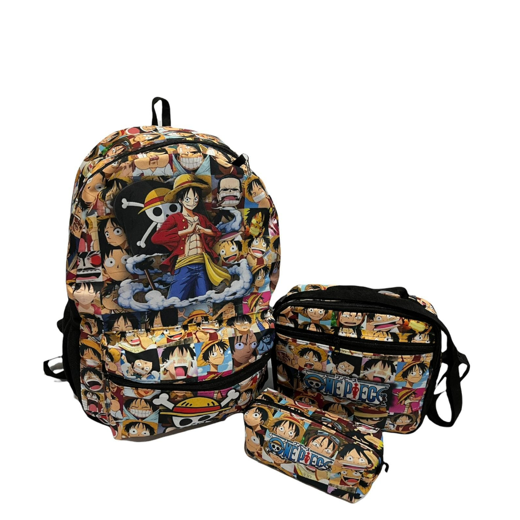 Kit mochila e estojo grande padrão escolar one piece rei dos piratas  personagem luffy desenho anime geek