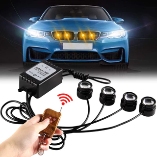 Kit 4 LEDs Olho de Águia 4x1 Strobo Flash Olho de Gato Eagle Eye Controle Remoto à prova d'agua DRL em Oferta na Shopee
