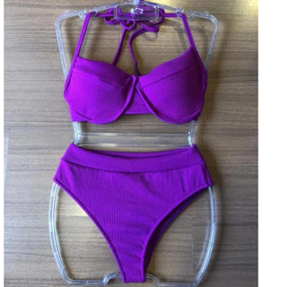 Biquini Feminino Anarruga Meia Taça com Bojo e Calcinha Hotpants Cintura Alta Lançamento Verão 2024
