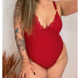 Lingerie Plus Size Body Canelado Alça Reforçada com Aro Forrado Costas de Renda Sensual Moda Plus