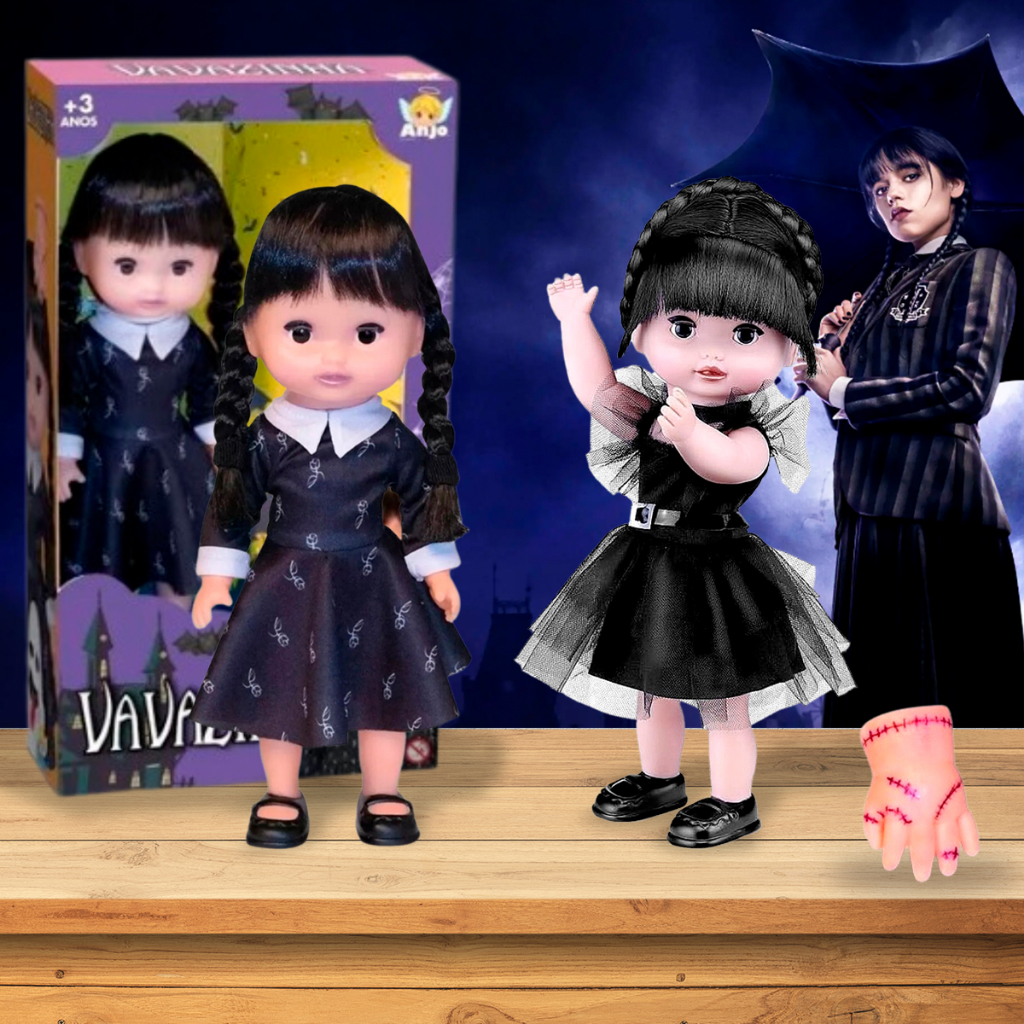 Boneca Vavazinha Vandinha Addans c/ Mãozinha e Fantasminha Inspirada na Serie Wandinha