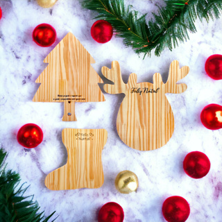 Kit 3 Tabuas Petisqueira de Natal - Decoração em Madeira Pinus para Mesa Posta