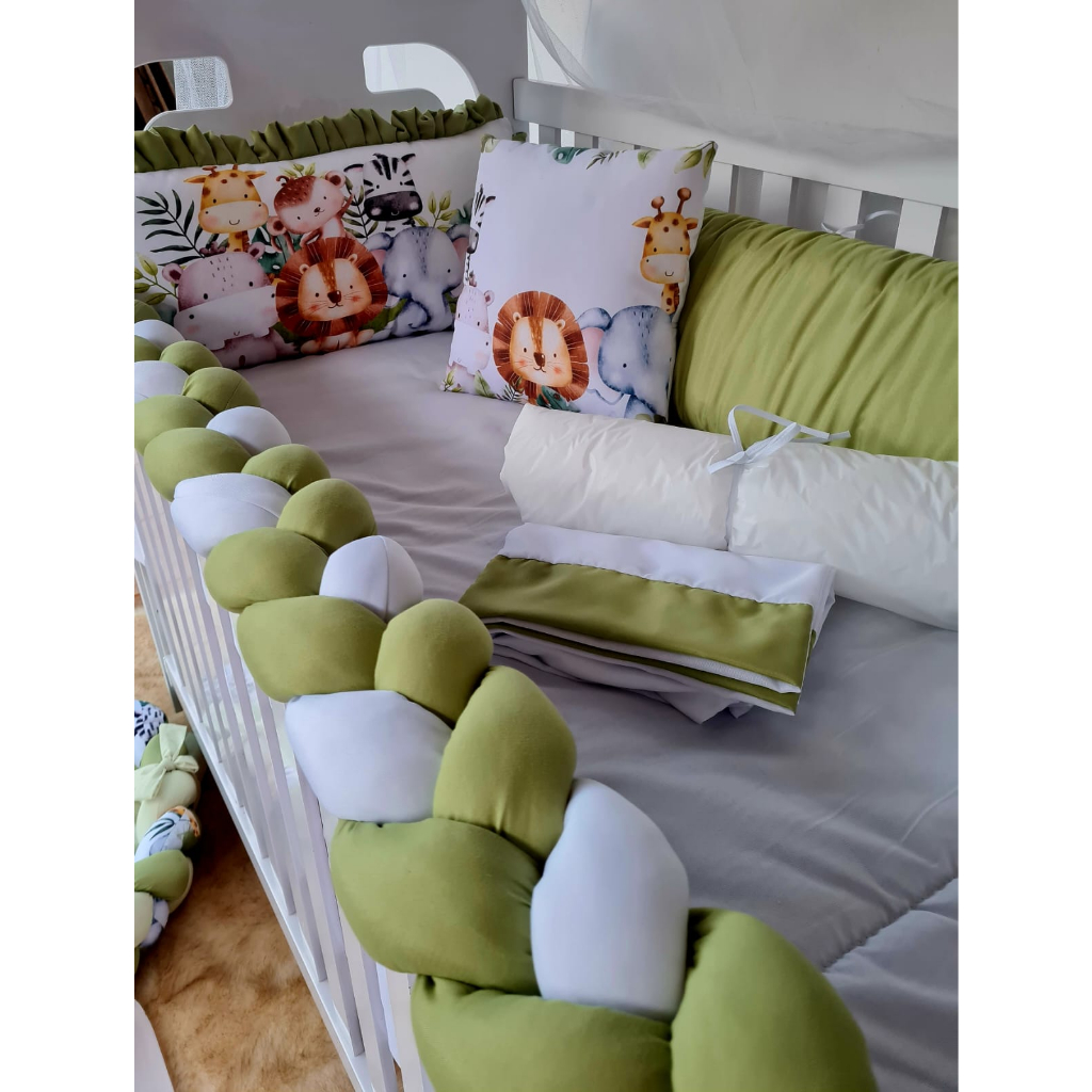 Kit Berço 11 Peças Padrão Americano Safari Verde