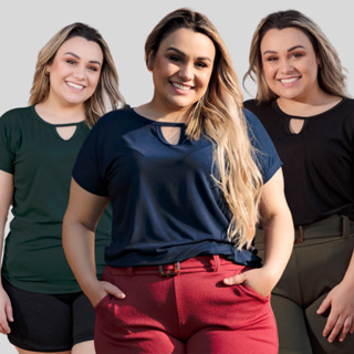 Blusa Plus Size Feminina Decote V em Viscolycra Branca - Estilo